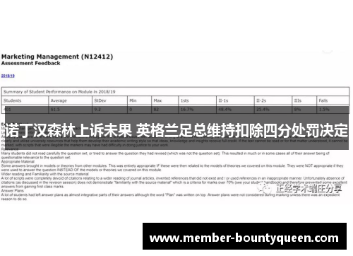 诺丁汉森林上诉未果 英格兰足总维持扣除四分处罚决定